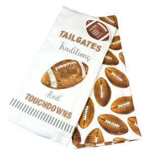 NEW Colordrift TAILGATES TRADITIONS AND TOUCHDOWNS Football Kitchen Towel Set/2